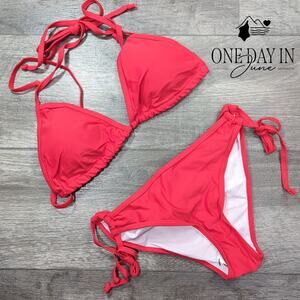 CharmLeaks Halter Adjustable Triangle Ruched Bikini Swimsuit Size S